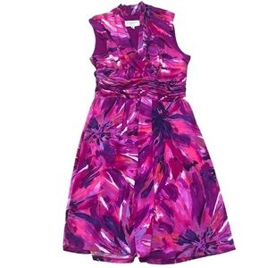 STUDIO I PETITE Purple Floral Watercolor V-Neck Fit-to-Flare Dress - Size 10P